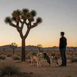 “wolf looking for its family in Joshua tree during Sunset by NOAH BRADLEY”