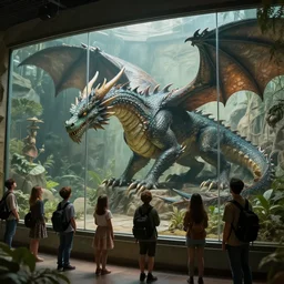 a dragon in a zoo exhibit behind a glass wall, people are watching it, d & d, fantasy, intricate, cinematic lighting, highly detailed, artstation, concept art, smooth, sharp focus, illustration, art by artgerm and greg rutkowski and alphonse mucha