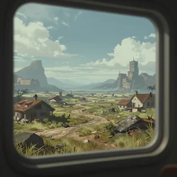 a post apocalyptic landscape seen through a window, digital art, trending on artstation