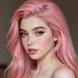 belle delphine with pastel pink hair and shiny brown eyes, elegant, ultra highly detailed, digital painting, smooth, sharp focus, artstation, art by Ilya Kuvshinov