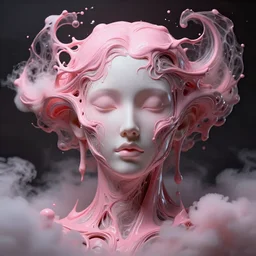 epic beautiful intricate and detailed concept art. abstract female face pink liquid fluid carbon god. abstract sculpture. art noveau clouds