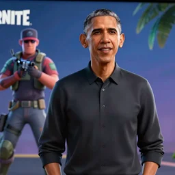 a screenshot of barack obama in the video game fortnite, 3 d rendering. unreal engine. amazing likeness. very detailed. cartoon caricature