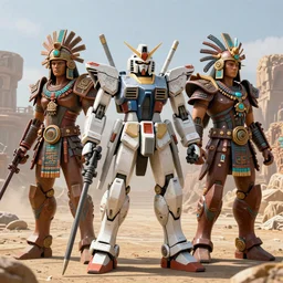 gundam mech inspired by aztec warriors, 4k, 8k, beautiful digital art, trending