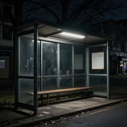 dark city bus stop, urbex photography, very detailed,ArtStation