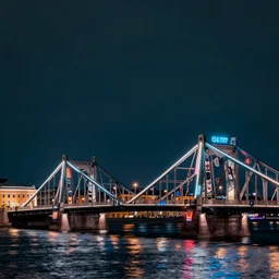 city in russia 2 0 7 7, petersburg at night, forged bridges, neon lights, punk, grunge, cyberpunk