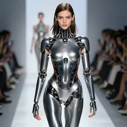 cyborg supermodel on the runway, greg simkins, alena aenami, artstation