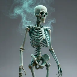 skeleton made of teal smoke, hyper realistic, octane render, smoke art