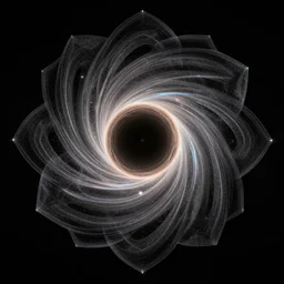 photo of a black hole in space, mandala art, point cloud, natural, volumetric, particles, physical, translucence, cinematic lighting, gmunk, by quayola, iridescence