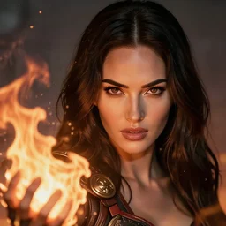 azctec warrior, megan fox, high quality, detailed perfect face, exquisite details, fire magic, by studio muti, greg rutkowski makoto shinkai takashi takeuchi studio ghibli