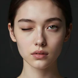 a female looking directly while her left eye is closed and the other is open, naturel, hyper detailed, digital art, trending in artstation, cinematic lighting, studio quality, smooth render, unreal engine 5 rendered, octane rendered, art style by klimt and nixeu and ian sprigger and wlop and krenz cushart