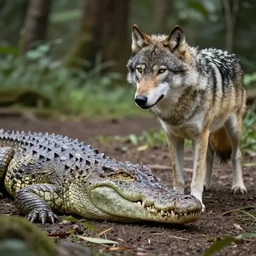 Photomorph that fuses a crocodile with a wolf
