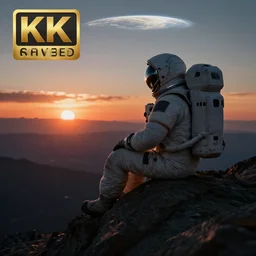 lone cyberpunk astronaut sat on top of a mountain looking at the horizon of a unknown planet, close shot, sunset, cinematic, epic, dark scenario, 8k, award winning