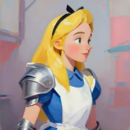 greg manchess portrait painting of armored alice from alice in wonderland as overwatch character, medium shot, asymmetrical, profile picture, organic painting, sunny day, matte painting, bold shapes, hard edges, street art, trending on artstation, by huang guangjian, gil elvgren, ruan jia, randy vargas, greg rutkowski