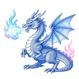 a fire breathing dragon breathing blue white and pink flames, highly detailed, intricate, vector line art, clean cel shaded vector art, fantasy art, by sandara tang, lois van baarle and ilya kuvshinov and ross tron