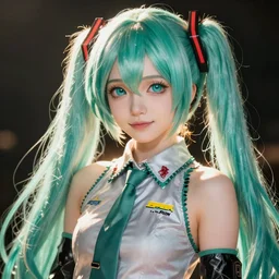 cyberpunk hatsune miku, intricate portrait by greg rutkowski, trending on pixiv