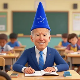 epic illustration of joe biden wearing dunce cap in kindergarten classroom, artstation, digital art, highly detailed unreal engine 5