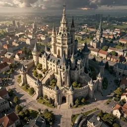 fantacy city with a castle, aerial photography, concept art, by artgerm and greg rutkowski, detailed textures
