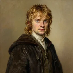 portrait of pippin from lord of the rings, beautiful, very detailed, hyperrealistic, medium shot, very detailed painting by Glenn Fabry, by Joao Ruas