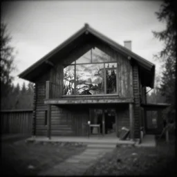 modern house in the wood, artwork by arkhip kuindzhi, mystic, melancholy, pinhole analogue photo quality, lomography, monochrome, blur, unfocus, cinematic, foil effect