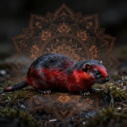 weasel / stoat / ermine, red - black, mandala