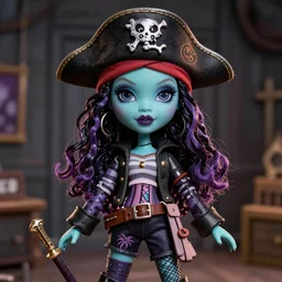a monster high cthulhu headed doll who is a pirate, designed and created by garret sander, ultrarealistic, cinematic, photorealistic, fashion doll, correct proportions, stylized