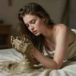 woman made of clay on a bed