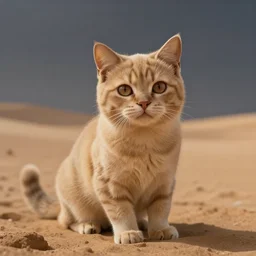 masterpiece, a beautiful highly detailed cute sand cat in a desert landscape, cinematic moody colors, global illumination, ray tracing, by simon stalenhag, 8 k, hd wallpaper, adorable, intricate detail, cinematic lighting, tonemapping