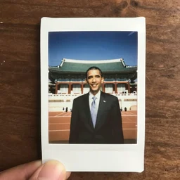 a polaroid photo of obama in pyongyang ( 1 9 8 3 )