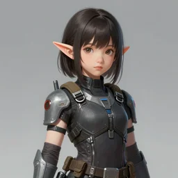 portrait of an elf girl by ayami kojima, she is about 2 0 years old, mixture between british and japanese and she is wearing a modern tactical gear, scifi, highly detailed portrait, digital painting, artstation, concept art, smooth, sharp foccus ilustration, artstation hq
