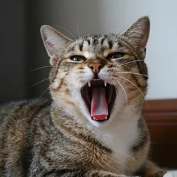 camera shot of a cat mid-yawn