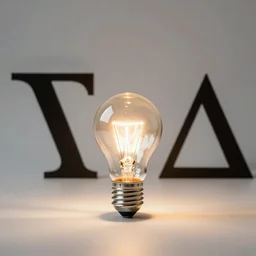 a lightbulb in the middle of the greek letters pi and delta