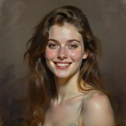 happy woman, artstation, oil painting