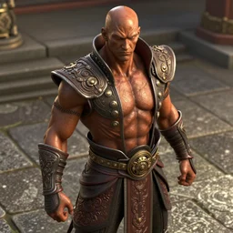 movie still mortal combat, goro, bald with bronze skin, high detail, intricate, stand on stone floor under cove stala