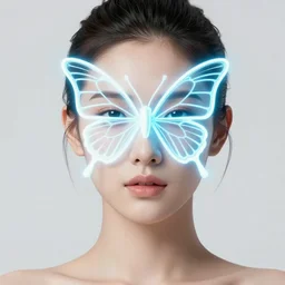 a portrait of a beautiful woman with a neon butterfly covering her face head, ultra detailed, realistic, 3 d render, cinema 4 d, unreal engine, octane render, very detailed professional 3 d render, award winning, trending on artstation