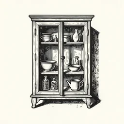 cabinet of curiosities linocut print,