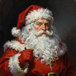 an ultra - realistic portrait painting of santa claus in the style of frank frazetta. 4 k. ultra - realistic. highly detailed. dark fantasy. epic lighting.