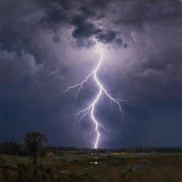 thunderstorm with lots of lightning, oil painting