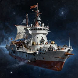 an epic fantastic realism comic book style painting of a rogue trader ship in space, concept art, unreal 5, octane render, dynamic lighting