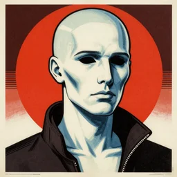 high detailed portrait of ghost in the shell in style of Oleg Savostyuk, soviet poster, retro futurism, single person