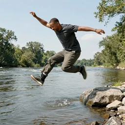 will smith skipping over a river