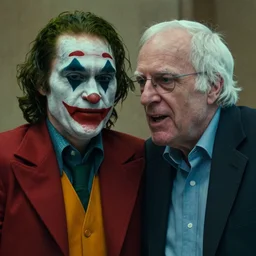 film still of Bernie Sanders as joker in the new Joker movie