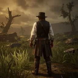 lighting by greg rutkowski. stumbling upon j. r. r. tolkien's middle - earth as a secret level in red dead redemption 2