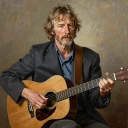 portrait of doc watson playing guitar in the style of norman rockwell, photorealistic, award - winning, oil painting
