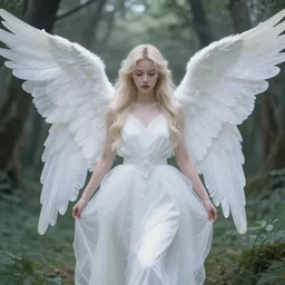 a beautiful angel in white dress in a forest, inspired by thomas eakes & greg rutkowski & xiang duan, perfect symmetry, magic realism, post - processing, extremely hyper - detailed, intricate, soft - lighting, lifelike attributes, masterpiece, pastel'