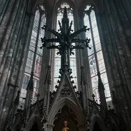 A view inside phantom of spiritual gothic cathedral, with mistic crest on top