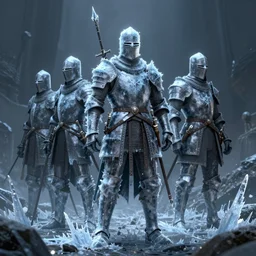 medieval knights, ice over their bodies, ice spikes errupt from the ground, grimdark, 8 k, tending on artstation, octane render