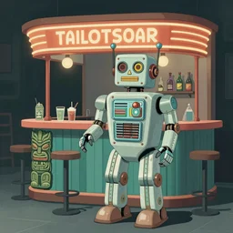 ( ( ( ( ( 1 9 5 0 s retro future robot android tiki bar. muted colors. ) ) ) ) ) by jean - baptiste monge!!!!!!!!!!!!!!!!!!!!!!!!!!!!!!