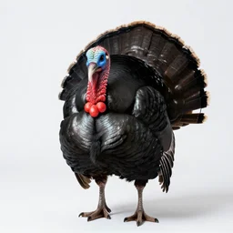 black turkey, studio photography, full body, isolated on a pure white background, centered, entire subject in frame, sharp focus, soft studio lighting