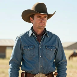 medium shot of terence mkcenne as a cowboy in a western movie directed by sergio leone, sunset, promotional image, detailed face, movie still frame, frame 1 0 2 3 of 1 5 8 4 0 0, techniscope 3 5 mm film