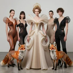queen of foxes by zdzisław beksinski, iris van herpen, chiara bautista and james jean. highly detailed, hyper - real, beautiful